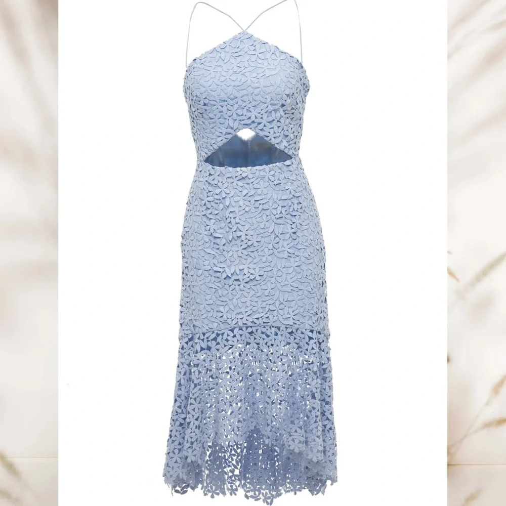 Amur Lara Dress Light Blue Eyelet Hi Low Midi Dress Size 6 - Picture 4 of 13